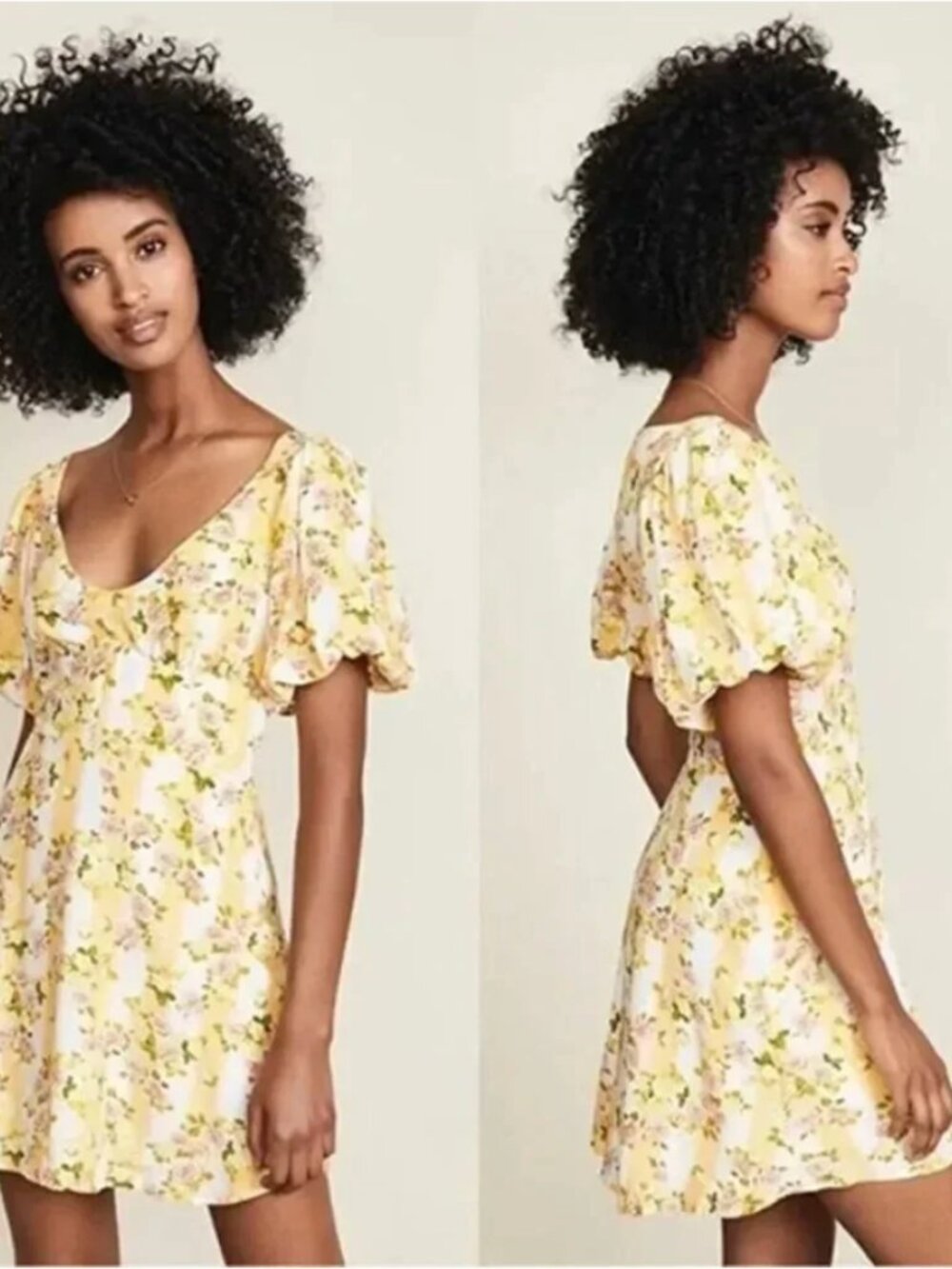 FOR LOVE AND LEMONS Atlanta Mini Dress in Buttercreme Floral Yellow Size Medium